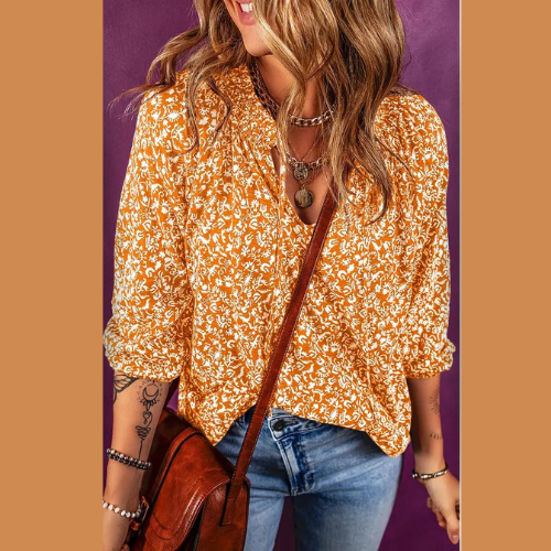 Floral Print Smocked Tie Neck Blouse