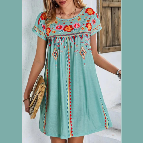 Green Multicolor Floral Boho Print Dress